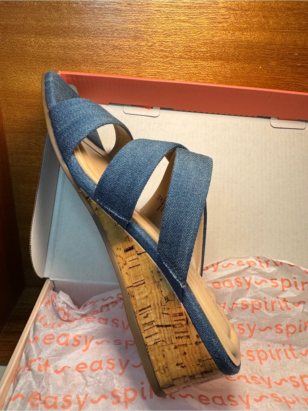NIB Easy Spirit Becky Denim Blue Wedge Sandals Size 8